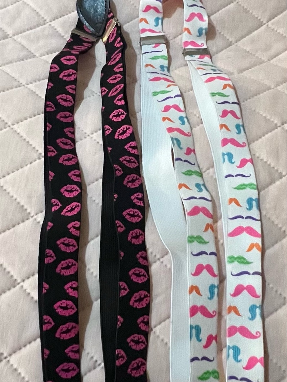 Adult/kids Adjustable Novelty Suspenders - Pink Lip Print & Multicolor Mustache